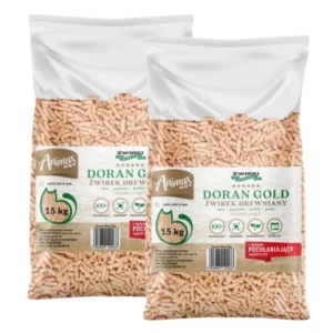 Animaxkot Doran Gold drewniany pellet 6 mm – dla kota, królika, świnki – jasny odpylony – Zestaw 2×15 kg (30kg)