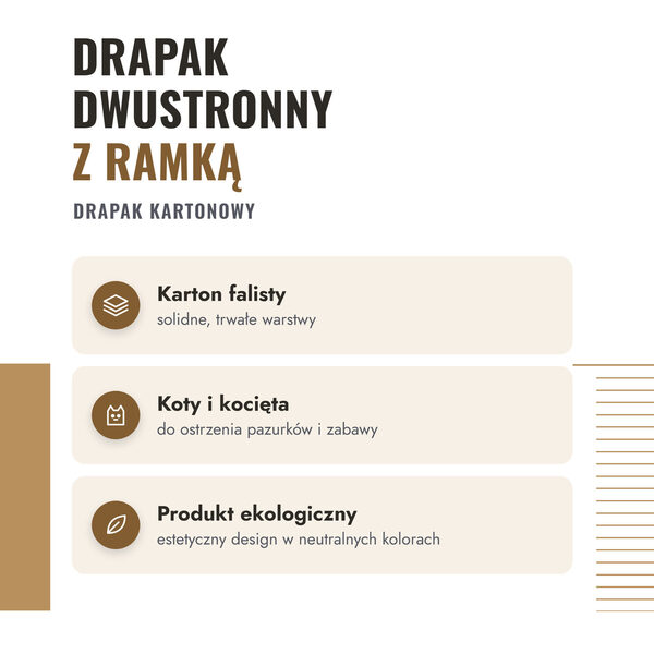 drapak-tom-kocimietka-2-korzysci Drapak kartonowy Tom dwustronny z ramką – karton falisty, do ostrzenia pazurków i zabawy