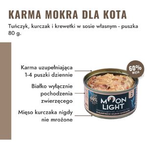 Moonlight Dinner 2 tuńczyk, kurczak i krewetki 80 g – puszka karmy mokrej, 60% mięsa, kurczak nigdy mrożony