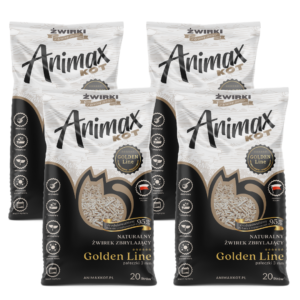 80  litrów 50kg AnimaxKot Golden Line 3mm ,  żwirek zbrylający dla kota peletka 3mm !!! zestaw 4 worków . Wysyłka w cenie, 2 kartony.