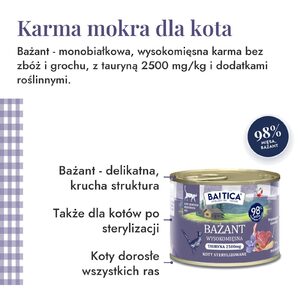 Baltica karma mokra dla kota Bażant – monobiałkowa, bez zbóż i grochu, delikatna krucha struktura