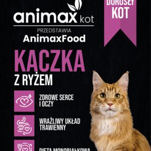 AnimaxFood Kaczka z ryżem- kot dorosły, 43% mięsa kaczki