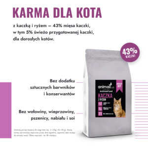 AnimaxFood Kaczka z ryżem- kot dorosły, 43% mięsa kaczki