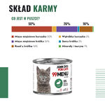 John Dog for Cats 99 Menu dla kociąt – skład: mięso kurczaka 50%, mięso królika 26%, rosół z królika 16%