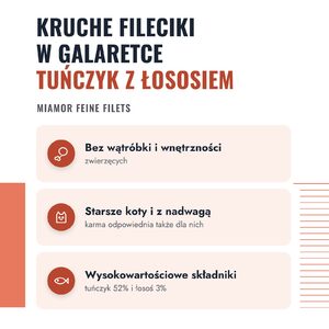 Miamor Feine Filets tuńczyk z łososiem – bez wątróbki i wnętrzności, dla starszych kotów i z nadwagą