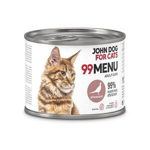 John Dog for Cats 99 Menu bażant 200 g – puszka karmy mokrej dla dorosłych kotów, przód opakowania